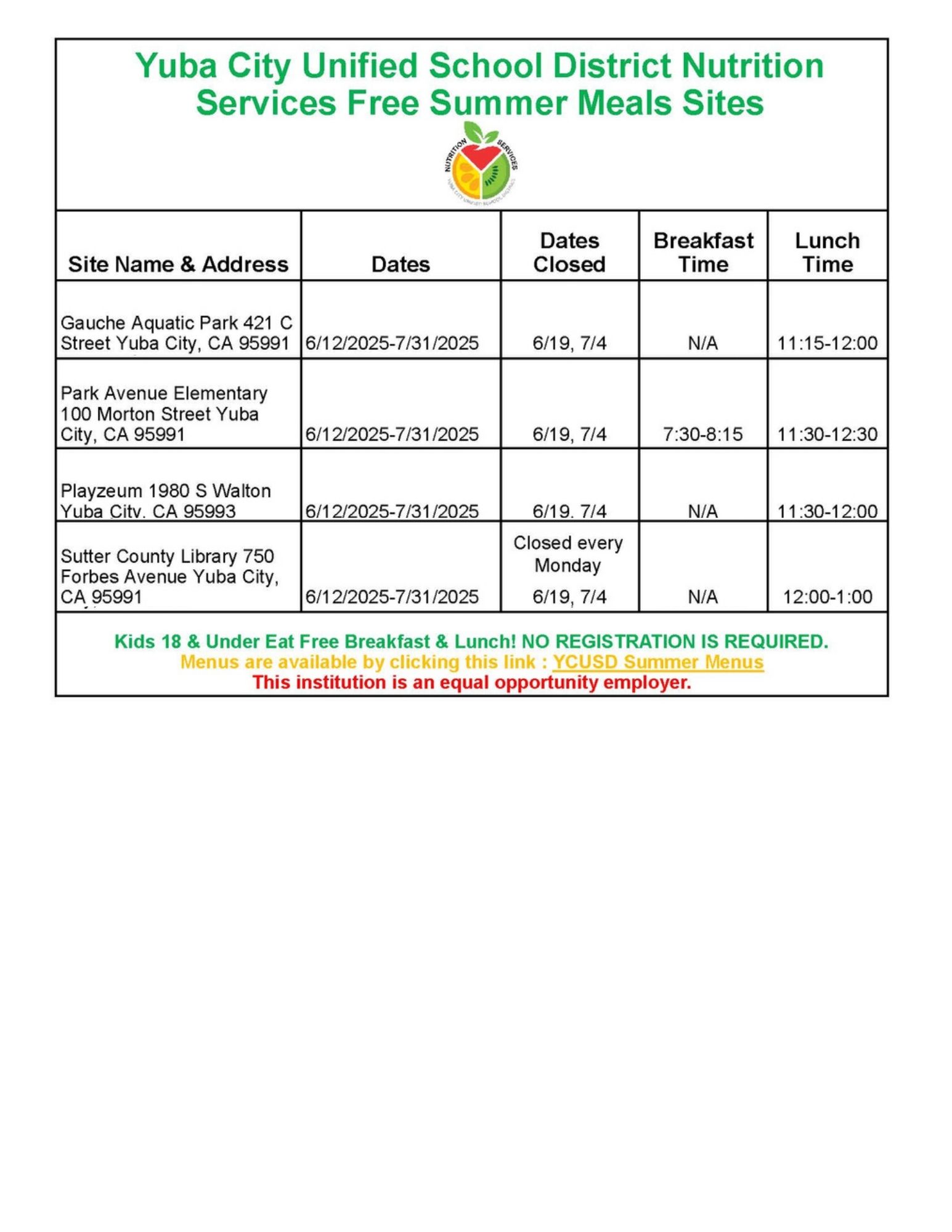 2025 Free Summer Meals Flyer English Updated 7-15-25