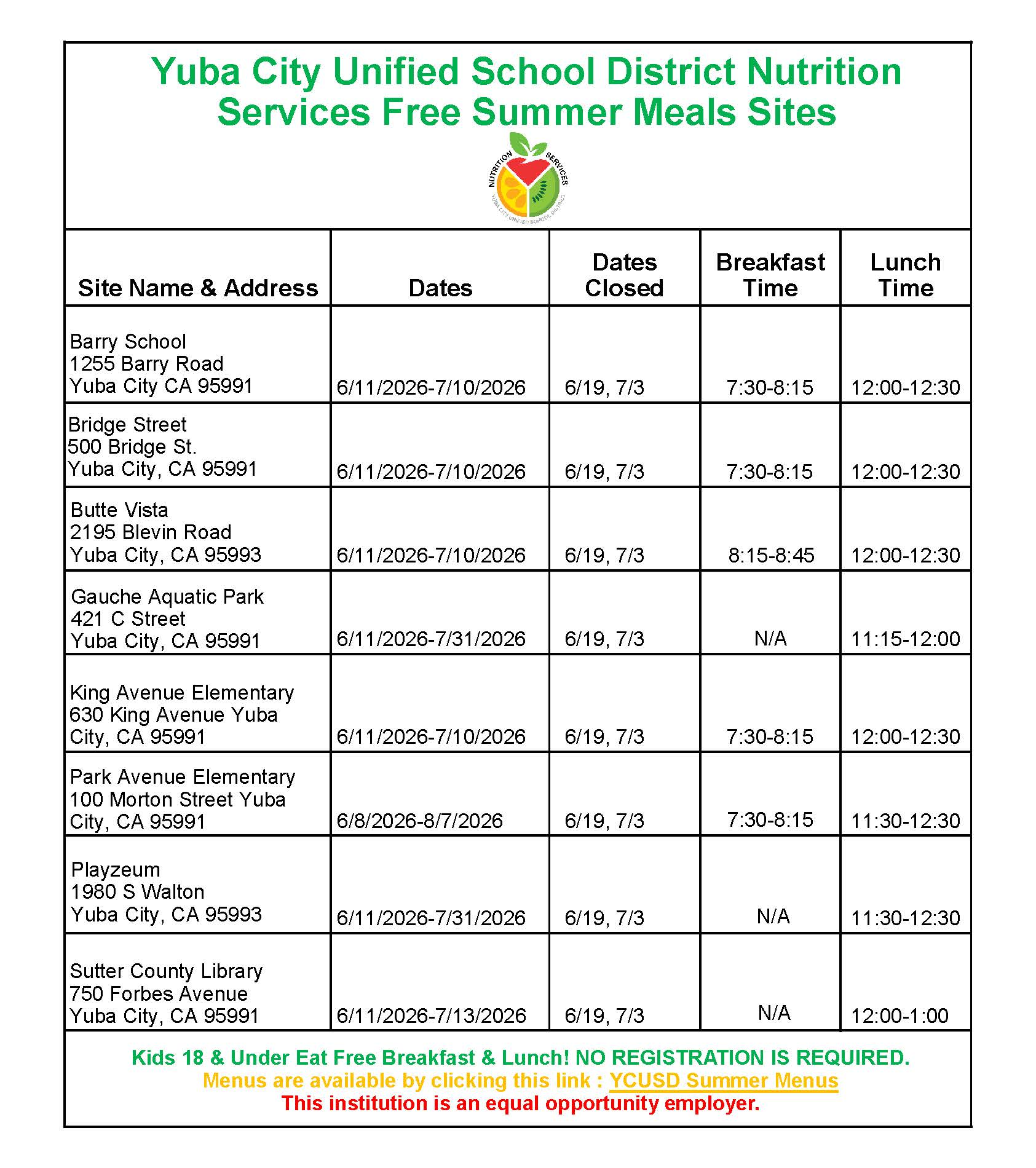2026 Summer Meals Flyer