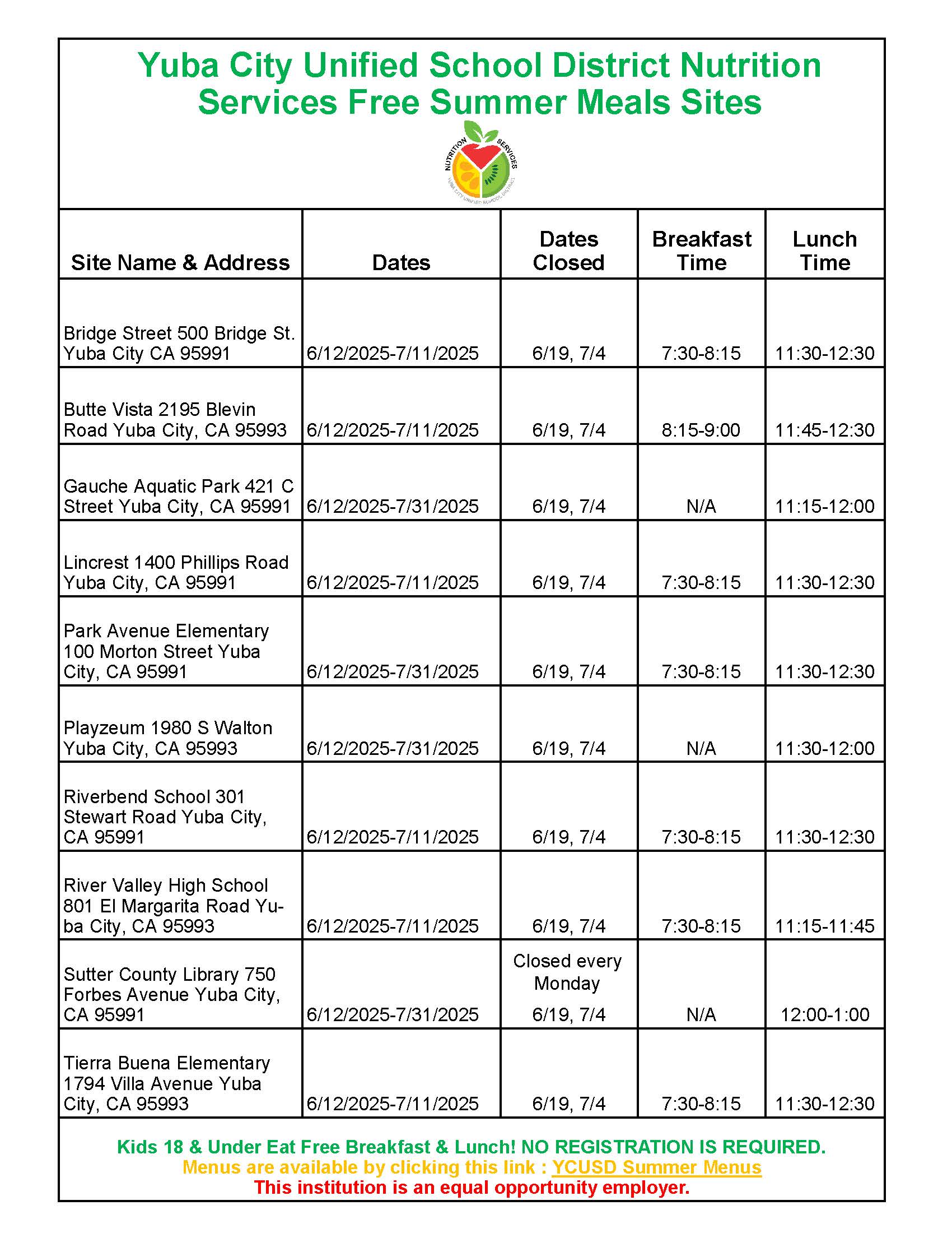 2025 Free Summer Meals Flyer English Updated 6-12