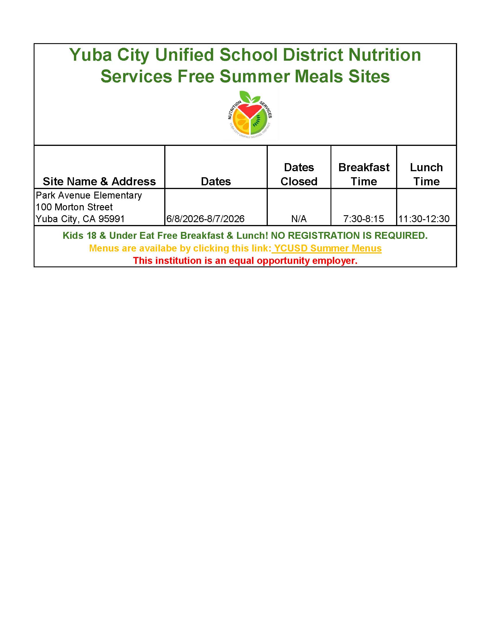 2026 Summer Meals