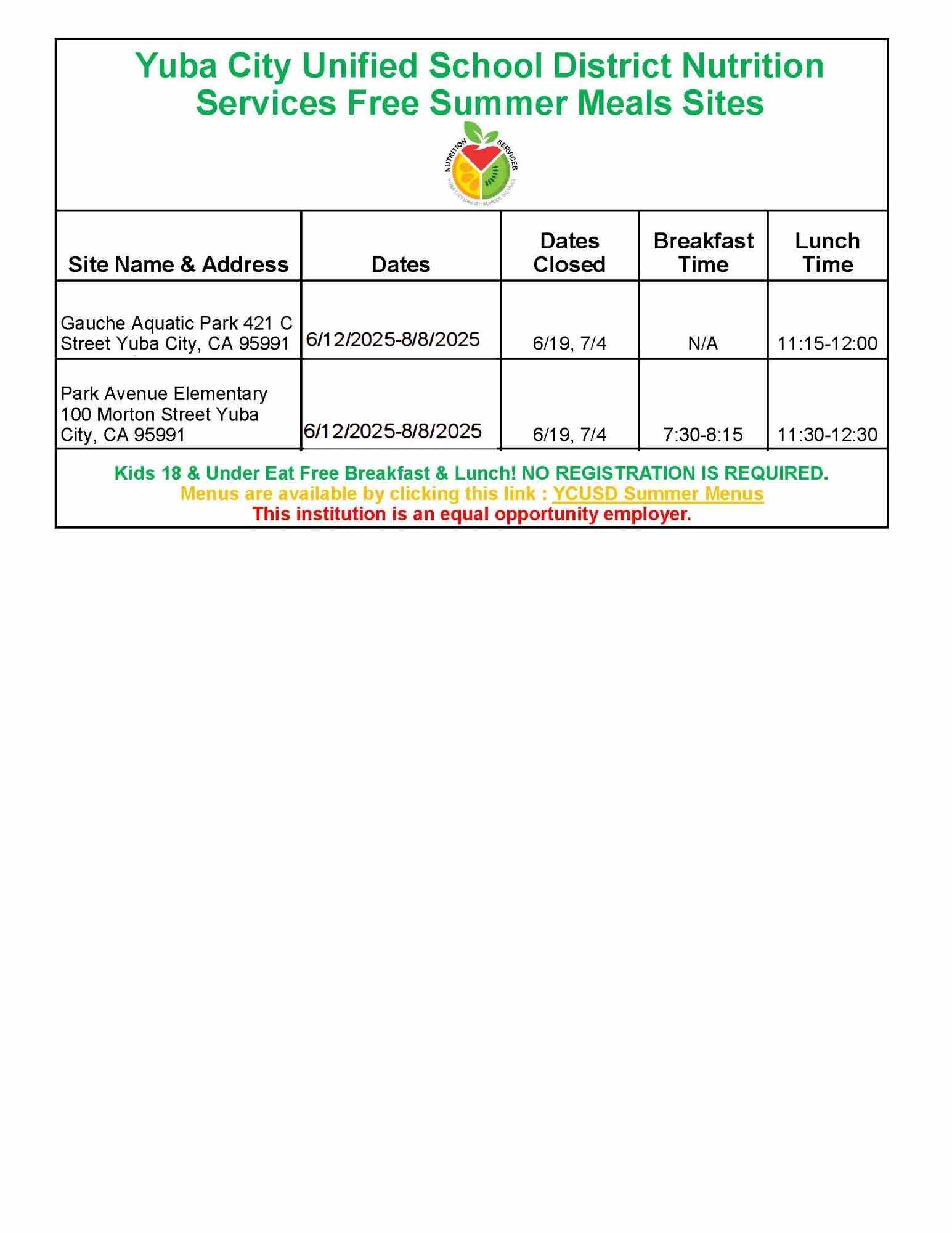 2025 Summer Meals - English