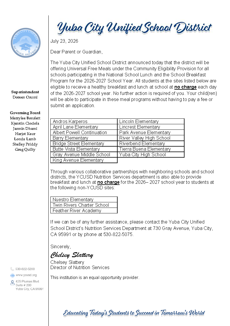CEP Letter to Households 26-27 School Year